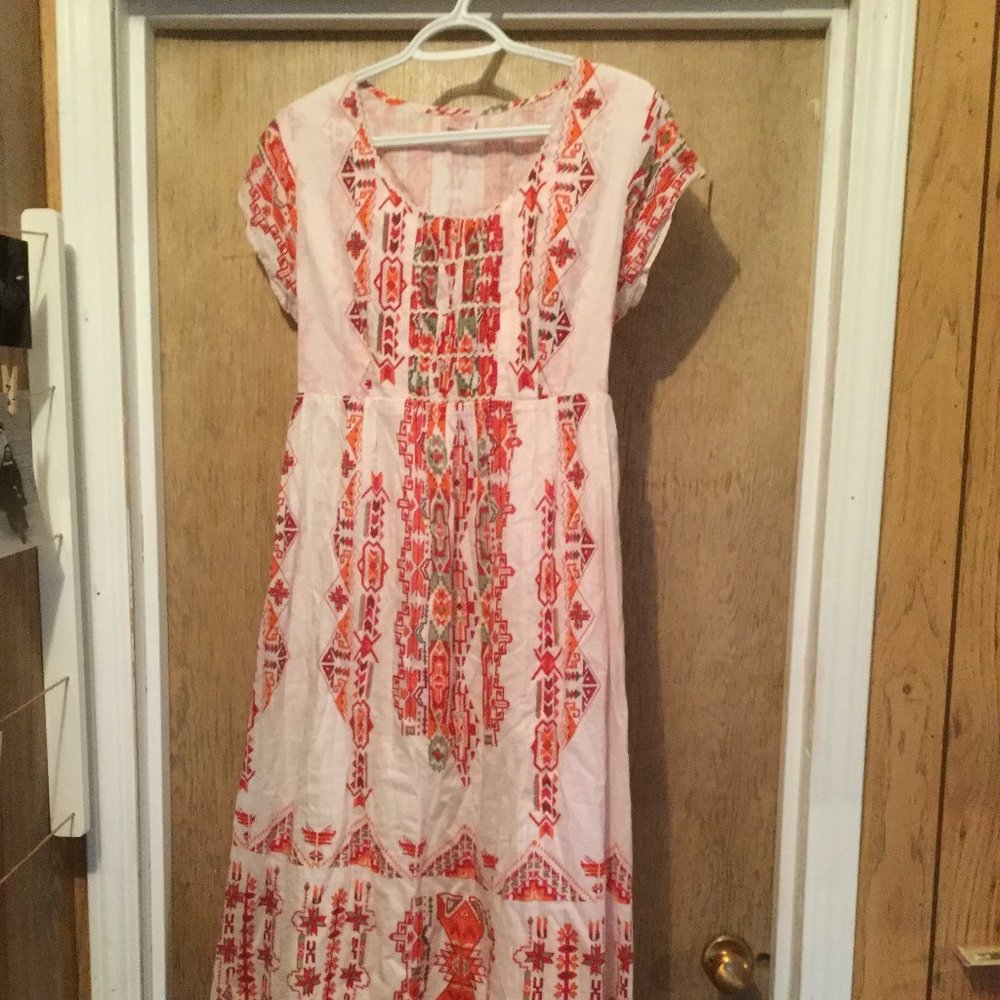 Coastal, beachy, Maxi dress 100% cotton beautiful size large white red orange